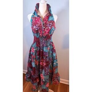 Batik Style Halter Dress Free Size Smocked Waist Tiered Ruffle Cotton India